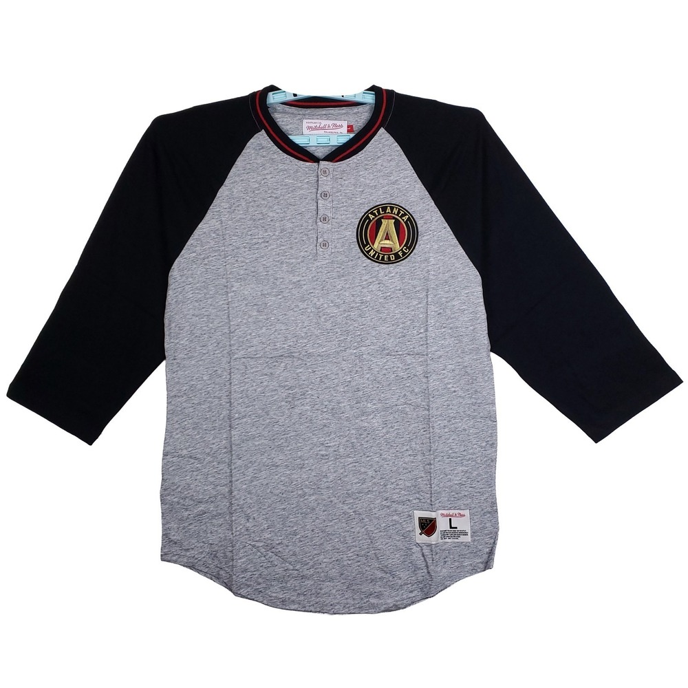 Atlanta United Mitchell & Ness MLS Large Henley‎ Shirt Embroidery Gray Black New